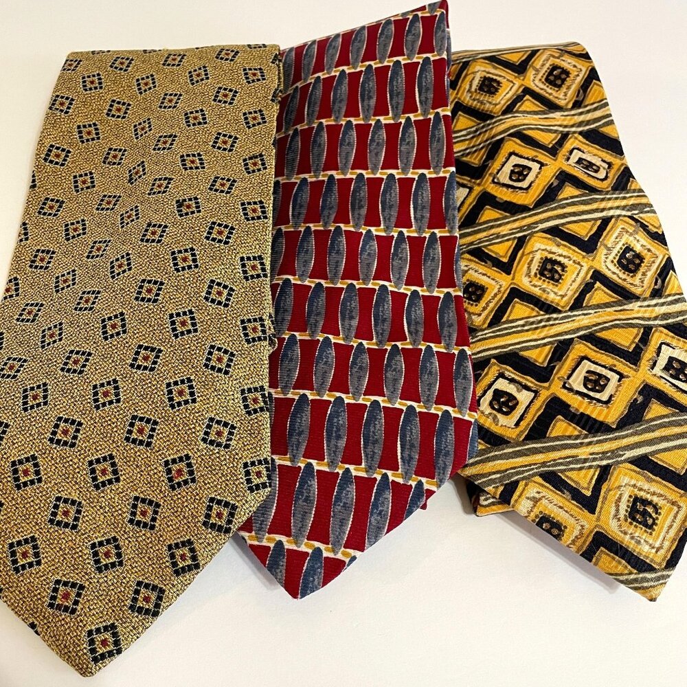 Robert Talbott 3 PC Lot Necktie Mens Gold Burgundy Navy Silk USA Career Business